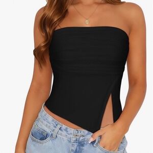 Black Ruched Side Slit Tube Top Women's Size Sm/Md